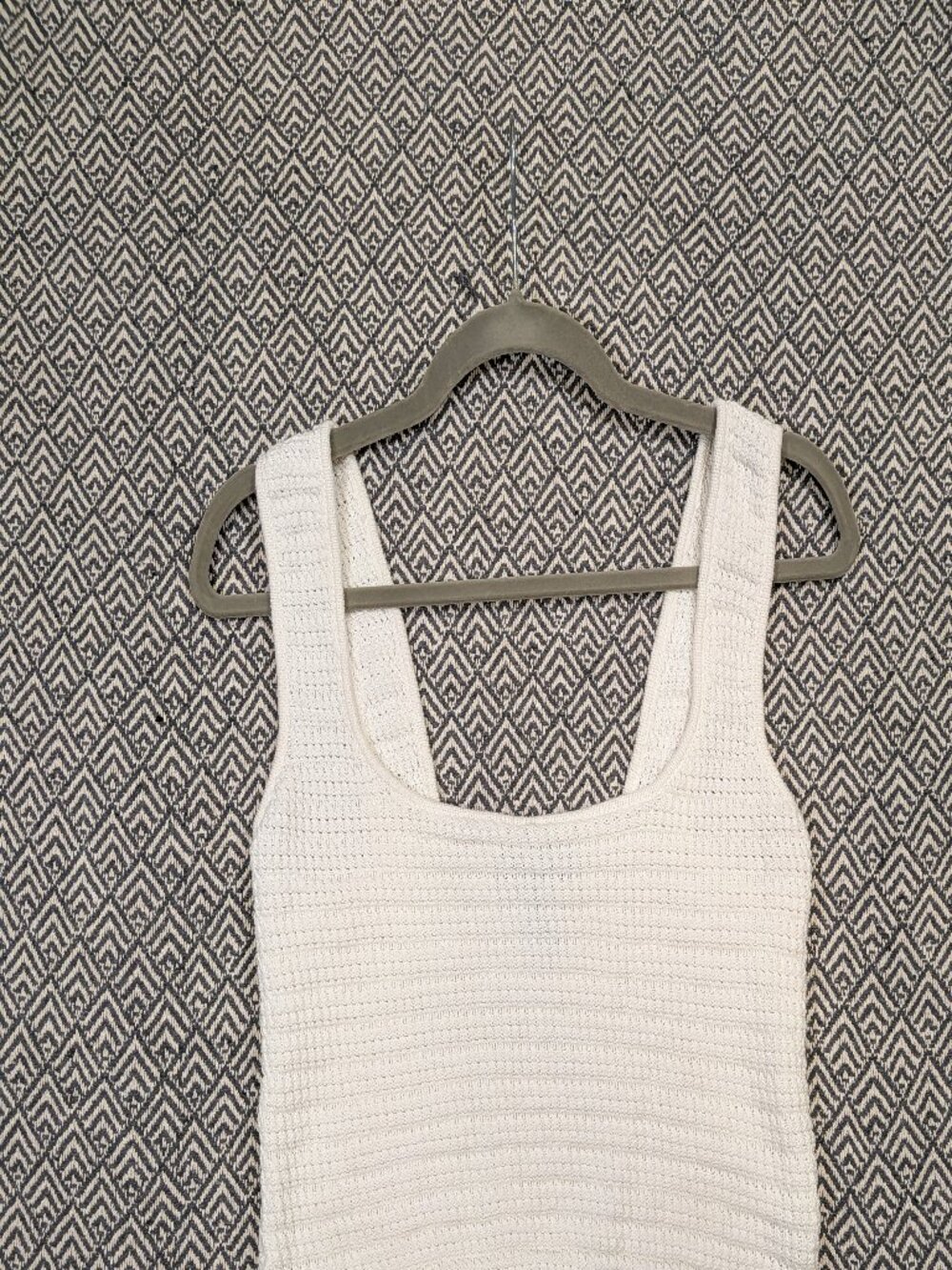 White Crochet Crop Tank Top 100% Cotton Size L Y2K Streetwear Boho Layering Top
